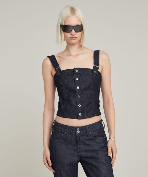 ベスト ジレ BUSTIER TOP DETACHABLE STRAPS/クロップドデニムビスチェ レディース G-STAR RAW ベスト ジレ BUSTIER TOP DETACHABLE STRAPS