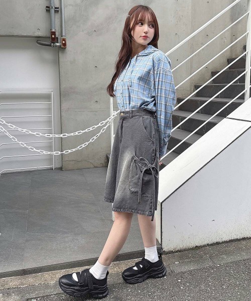 ブラウス シャツ フード付きビッグチェックシャツ/fint　フィント レディース F i.n.t ブラウス シャツ フード付きビッグチェックシャツ/fint