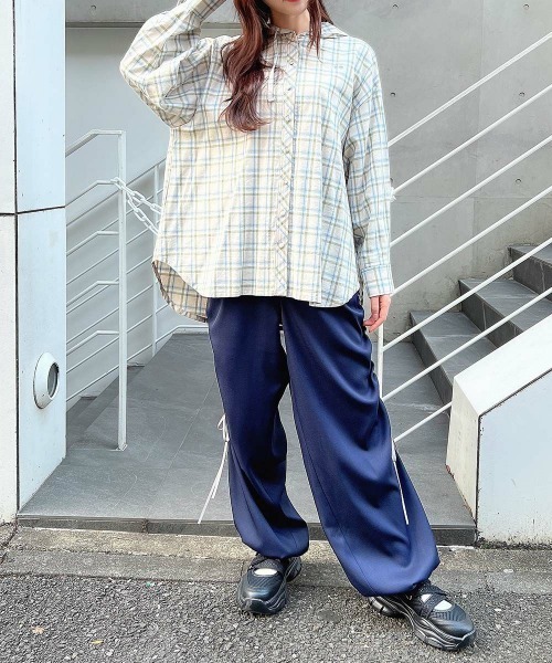 ブラウス シャツ フード付きビッグチェックシャツ/fint　フィント レディース F i.n.t ブラウス シャツ フード付きビッグチェックシャツ/fint