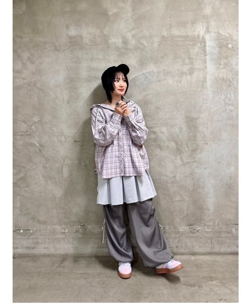 ブラウス シャツ フード付きビッグチェックシャツ/fint　フィント レディース F i.n.t ブラウス シャツ フード付きビッグチェックシャツ/fint