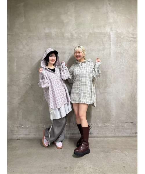 ブラウス シャツ フード付きビッグチェックシャツ/fint　フィント レディース F i.n.t ブラウス シャツ フード付きビッグチェックシャツ/fint