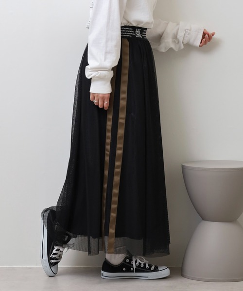 DOUBLE STANDARD CLOTHING ロングスカート ロゴ メッシュ セール】メッシュストライプロングスカート（スカート）｜AND