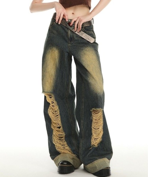 d.i.a ダメージパンツ 1279. Diaパッチダメージデニムワイドパンツ - Seow | 60% - アジア