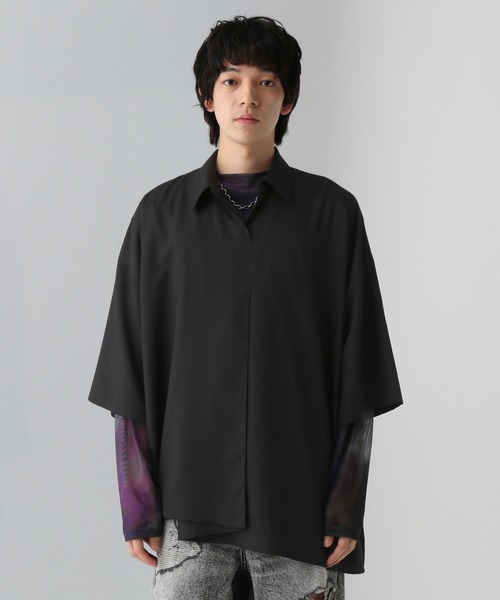 【超美品✨】自由区スキッパードレープシャツカットソー セール】ドレープスキッパーシャツ 長袖（シャツ/ブラウス