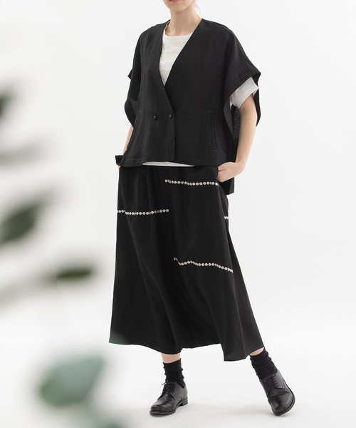 nop de nod パンツ リネンレーヨンライン刺繍サルエルバルーン