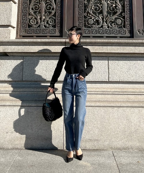 [JENNE] обработка Denim брюки MEDIUM голубой женский 