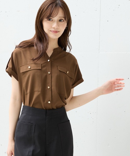 ブラウス シャツ キンボタンサファリシャツ494312 レディース Andemiu ブラウス シャツ キンボタンサファリシャツ494312