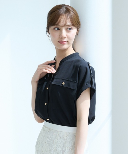ブラウス シャツ キンボタンサファリシャツ494312 レディース Andemiu ブラウス シャツ キンボタンサファリシャツ494312