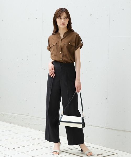 ブラウス シャツ ターゲットシャツ レディース メンズ Andemiu ブラウス シャツ キンボタンサファリシャツ494312