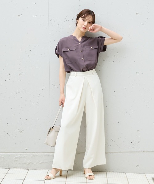 ブラウス シャツ キンボタンサファリシャツ494312 レディース Andemiu ブラウス シャツ キンボタンサファリシャツ494312
