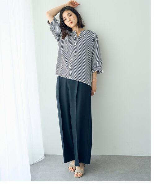 YECCA VECCA - 【YECCA VECCA】長袖プリーツブラウス　グレー イェッカ ヴェッカ YECCA VECCA 袖プリーツラウンドヘムブラウス