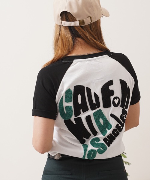【GRAVER】ベアハートブラック刺繍半袖T 2COLOR tシャツ ハート サガラ刺繍 ラグランTシャツ / Heart Sagara