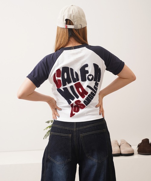 tシャツ ハート サガラ刺繍 ラグランTシャツ / Heart Sagara