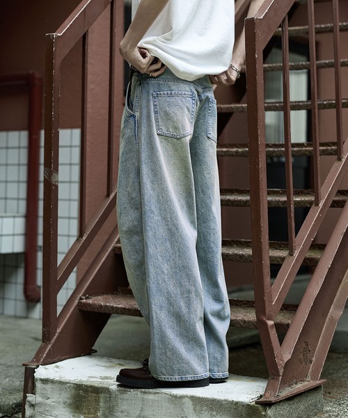 Bleme ジーンズ ヴィンテージ加工 カーブデニムパンツ メンズ