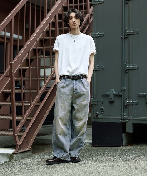 Bleme ワイドパンツ ジーンズ ヴィンテージ加工 カーブデニムパンツ
