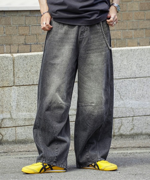 Bleme ジーンズ ヴィンテージ加工 カーブデニムパンツ メンズ