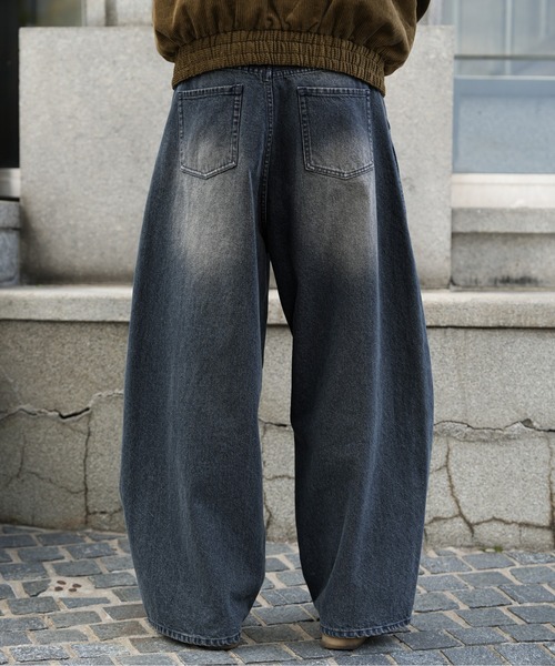 Bleme ジーンズ ヴィンテージ加工 カーブデニムパンツ メンズ