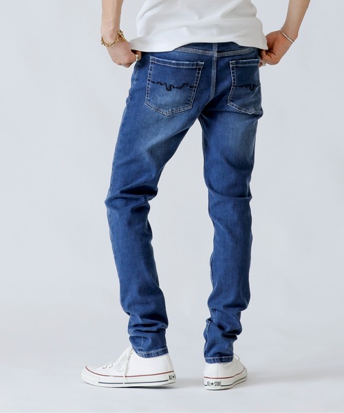 「London Denim」 ダメージ加工デニムパンツ MEDIUM インディゴブルー メンズ