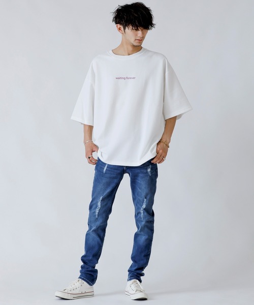「London Denim」 ダメージ加工デニムパンツ MEDIUM インディゴブルー メンズ
