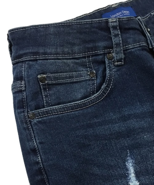 「London Denim」 ダメージ加工デニムパンツ MEDIUM インディゴブルー メンズ