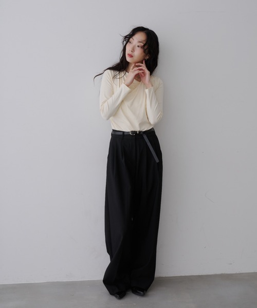 NUJOH ワイドパンツ スラックス パンツ Basic Wide Slacks Pants