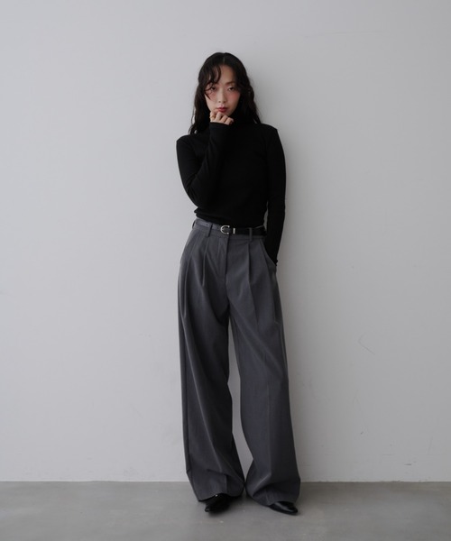 90's~00's シルクワイドスラックス 黒 ヘリンボーン NUJOH スラックス パンツ Basic Wide Slacks Pants /ベーシック