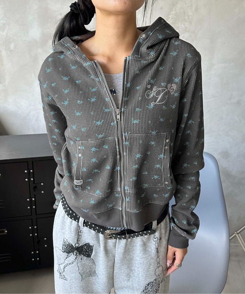 sedacle girl（セダクルガール） パーカー 花柄ワッフルジップパーカー