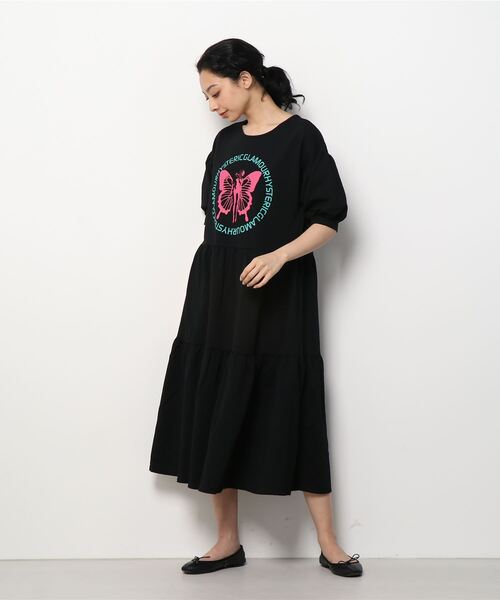 HYSTERIC GLAMOUR / 半袖ワンピース/FREE/コットン/BLK/2A0-6830 HYSTERIC GLAMOUR（ヒステリックグラマー） 半袖ワンピース FREE