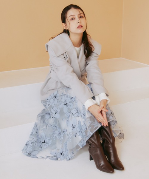 新品✨️オブリ 立体フラワーバックリボンスカート 定価46200円 Lily Brown （リリーブラウン)バックリボンタックスカート 23秋冬