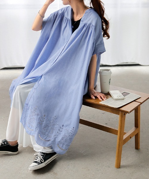 「HUG.U」 半袖ワンピース FREE グレイッシュブルー レディース_画像5