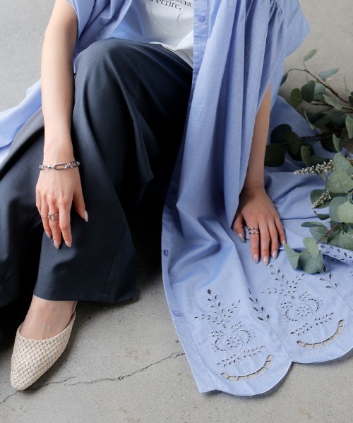 「HUG.U」 半袖ワンピース FREE グレイッシュブルー レディース_画像8