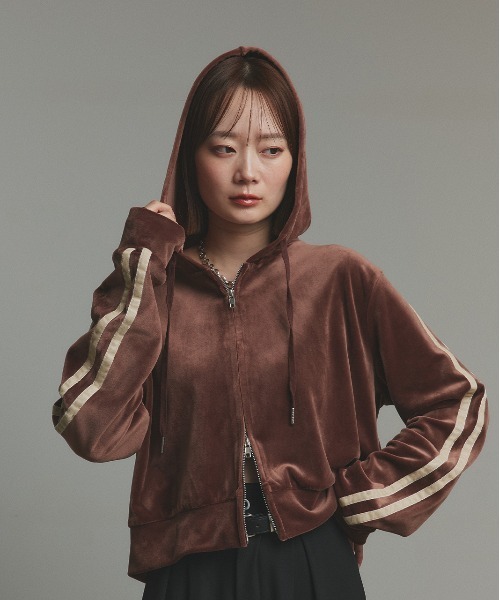 フェイクレイヤード ベロアパーカー フェイクレイヤードパーカー(SS(130-140) ブラウン(043)): ジュニア