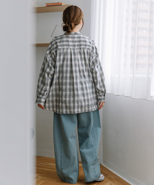 POU DOU DOU（プードゥドゥ） ブラウス シャツ フロントフリルチェック