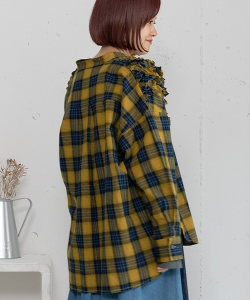 POU DOU DOU（プードゥドゥ） ブラウス シャツ フロントフリルチェック