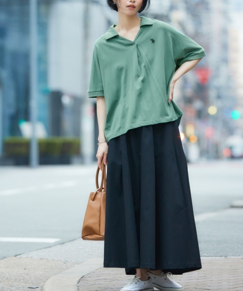 「U.S. POLO ASSN.」 半袖ポロシャツ L 杢グレー レディース_画像4