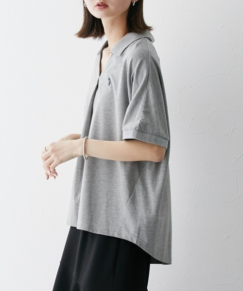 「U.S. POLO ASSN.」 半袖ポロシャツ L 杢グレー レディース_画像6