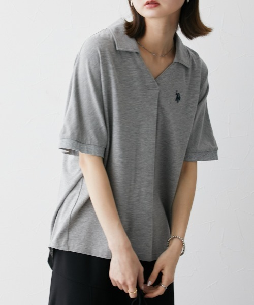 「U.S. POLO ASSN.」 半袖ポロシャツ L 杢グレー レディース_画像9