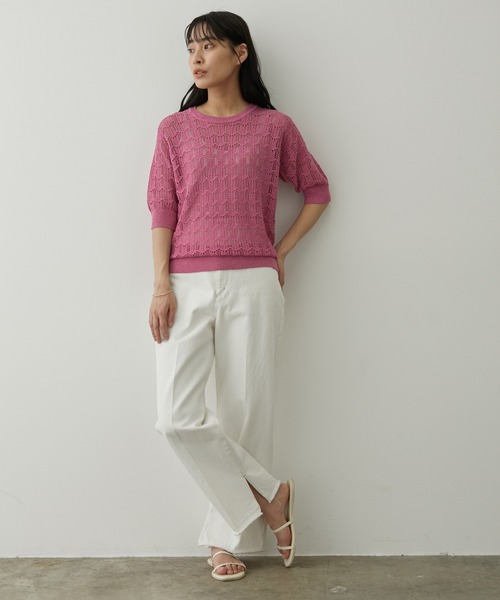 「SALON adam et rope'」 半袖ニット FREE ベージュ レディース_画像8