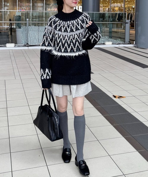 MADISON BLUE / マディソンブルー | NORDIC SWEATER / アルパカ ウール ノルディック ニット セーター | 01(S) | グレー/ブラック | レディース MADISON BLUE（マディソンブルー）中古・古着オンライン通販 | Kindal