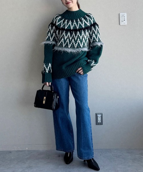 MADISON BLUE / マディソンブルー | NORDIC SWEATER / アルパカ ウール ノルディック ニット セーター | 01(S) | グレー/ブラック | レディース mysty woman（ミスティウーマン） ニット セーター モヘヤタッチ