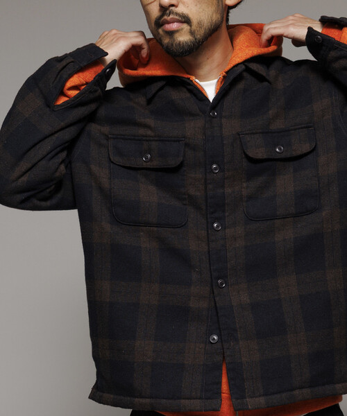 ジャケット テーラードジャケット ビッグシルエット ウォッシュド フランネル 中綿 チェックシャツジャケット/ Washed Flannel Padd