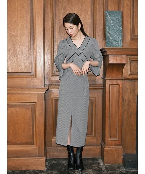 リリー ヴィンテージレーストリムサテンロングドレス(マキシ・ロング