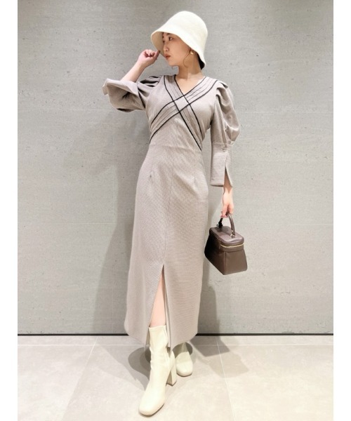 LILY BROWN（リリーブラウン） 7分袖ワンピース ONE SIZE グリーン