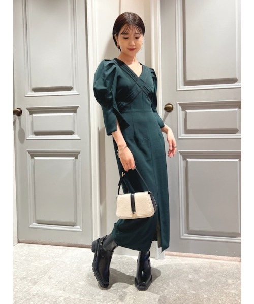 LILY BROWN（リリーブラウン） 7分袖ワンピース ONE SIZE グリーン