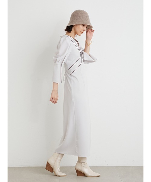 リリー ヴィンテージレーストリムサテンロングドレス(マキシ・ロング