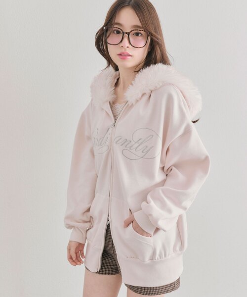 OLIVE des OLIVE（オリーブデオリーブ） パーカー ロゴ刺繍ファー付き