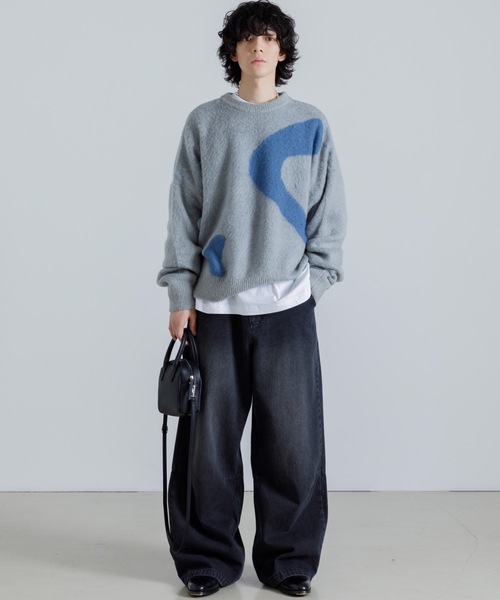 「SINSS」 長袖ニット LARGE チャコール メンズ_画像4