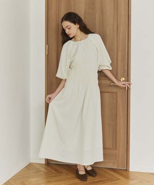 OLUN ワンピース 半袖 2-way waist gathered onepiece/2wayウエスト