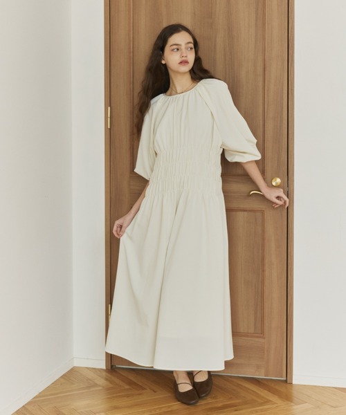 OLUN ワンピース 半袖 2-way waist gathered onepiece/2wayウエスト
