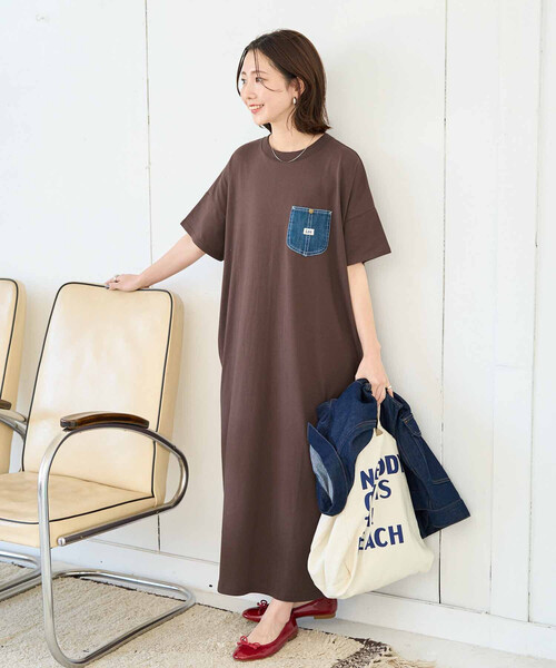 ワンピース 限定展開 Lee × FREAK'S STORE/リー 別注 デニムポケット 半袖 ワンピース(Tシャツワンピース)の画像
